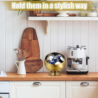 ELLDOO Coffee Pod Holder, Gold Metal Coffee Pod Storage for K Cup Nespresso Vertuo Keurig, Creamer Organizer Candy Bowl Fruit Snacks Jar for Countertop Kitchen Breakroom