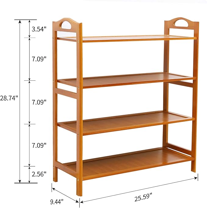 SANPON Bamboo Shoe Rack 4 Tier Shoe Organizer for Closet Entryway Shoe Rack Free Standing Shoe Shelf Flat Brown