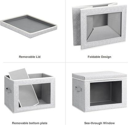 Homsorout Fabric Storage Bins with Lids, Large Storage Cubes with Window, Fabric Storage Baskets Bins for shelves, Closet Storage Boxes for Clothes, Towel, Office, 4 Packs, Blended
