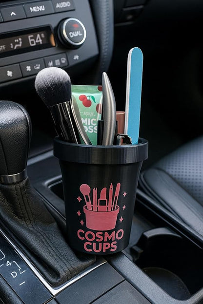 CosmoCups Car Makeup Brush Cup Holder, Decorative Pot Design, Cosmetic Organizer Storage Container for Beauty Tools and Accessories for Cars and Home