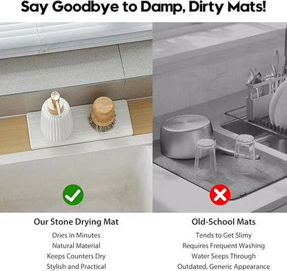 3 Pack Stone Drying Tray, Water Absorbing Stone Sink Mat for Kitchen & Bathroom Counter, Diatomite Soap Dish Vanity Caddy, Sponge Holder Organizer, White - 2pcs of 4.5"x 3.5" and 1pc of 9"x 3.5"