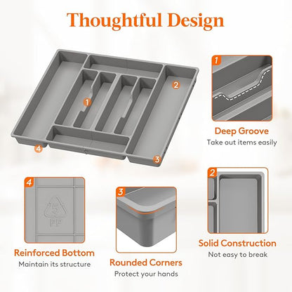 Lifewit Silverware Organizer, Plastic Kitchen Utensil Drawer Tray, Cutlery Flatware Storage Holder for Spoons Forks Knives, 20 x 16"/ 52 x 42cm, 8 Compartment, Gray