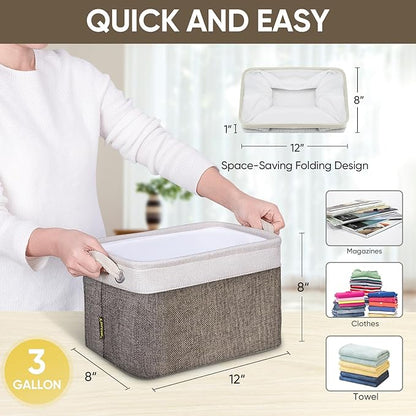 BALEINE 2 Pack Fabric Closet Storage Bins for Shelves, Linen Closet Organizers and Storage, Decorative Baskets for Organizing, Shelf, Clothes, Home, Office (Brown, 12"x8"x8")