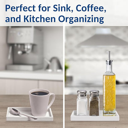 Spacewiser Countertop and Vanity Tray - Small 7.7” Silicone Tray for Soap Dispenser, Bathroom Trays, Dish Soap Trays for Kitchen Counter, Sink Caddy Sinks Organizer, Soaps Dish & Sponge Holder, White