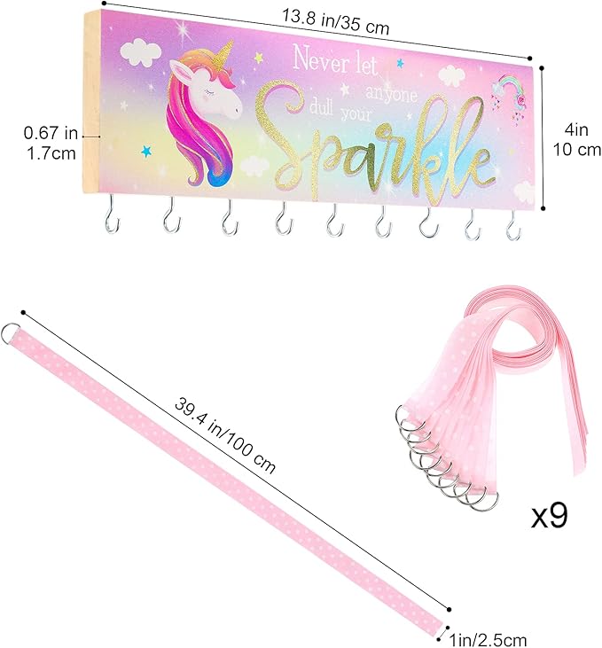 Jetec Hair Bow Organizers, Hair Clip Holders, Hello Beautiful Wall Mount Jewelry Holder with 9 Hooks for Room(Unicorn Style)