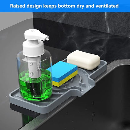 Sponge Holder for Kitchen Sink, Dish Sponge Holder & Soap Tray with Drain, Bathroom Sink Sponge Drying Rack & Perfect Organizer for Dispenser,Bottle,Cup on Sinks or Counter(10"x 4"Gray)