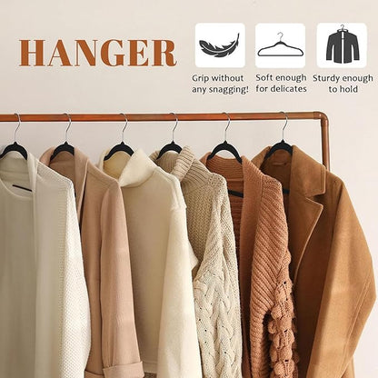Campsie Velvet Hangers 50 Pack,Premium 360 Rotating Non-Slip Felt Hangers,Space Saving Non-Slip Clothes Hangers with Shoulder Notches,Durable Black Velvet Hangers for Coats,Suits,Dress