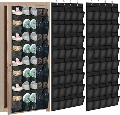 Windyun 2 Pack 40 Over the Door Shoe Organizers Large Mesh Pocket Hanging Shoe Rack for Closet Nonslip Behind Dorm Door Storage Holder Dorm Essentials Back to School Organizer for College(Black)