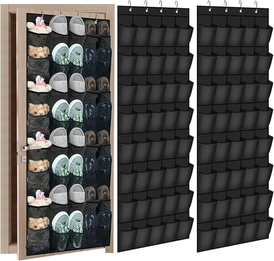 Windyun 2 Pack 40 Over the Door Shoe Organizers Large Mesh Pocket Hanging Shoe Rack for Closet Nonslip Behind Dorm Door Storage Holder Dorm Essentials Back to School Organizer for College(Black)