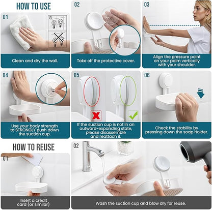 TAILI Soap Holder Soap Dish for Shower, Suction Cup Soap Holder for Shower Wall, Bathroom Accessories, Removable Strong Hold Soap Saver, Drill Free, White