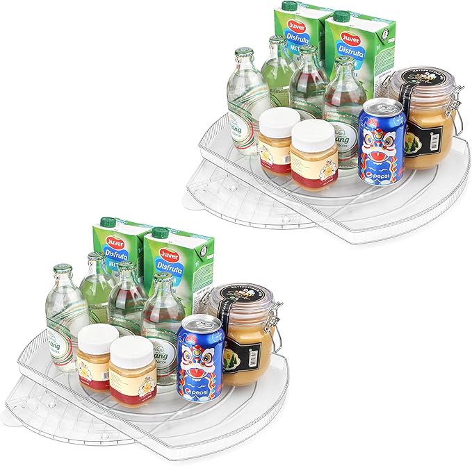 Lazy Susan Turntable for Refrigerator, Square Turntable Organizer for Fridge Cabinet, Pantry, Countertop (15.3" x 11.1" Rectangle 2 Pack - Clear)
