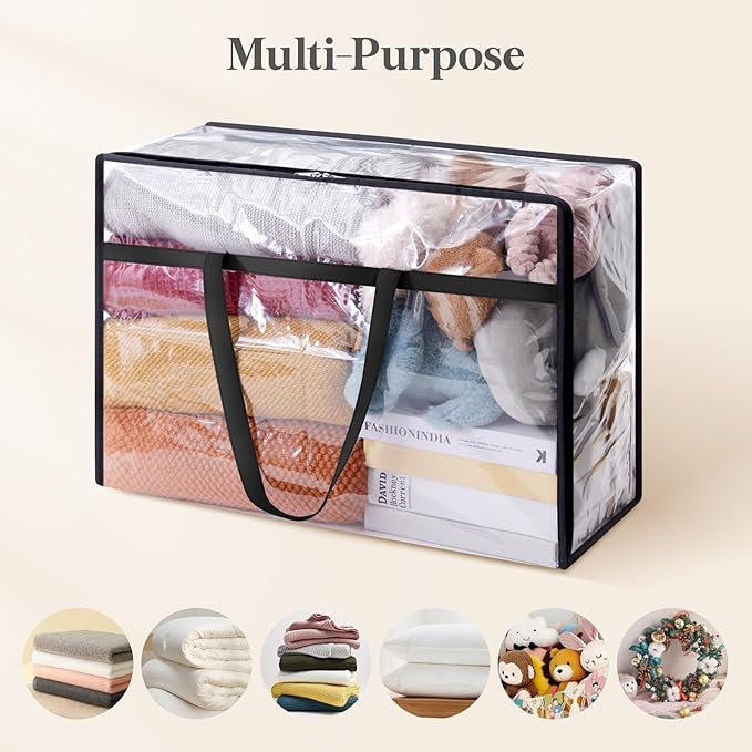 Lifewit 4 Pack Clear Clothes Storage Bags, 60L Plastic Blanket Storage Bag, Vinyl Foldable Moving Bags with Zipper, Closet Organizers and Storage Containers for Bedding, Duvet, Comforter