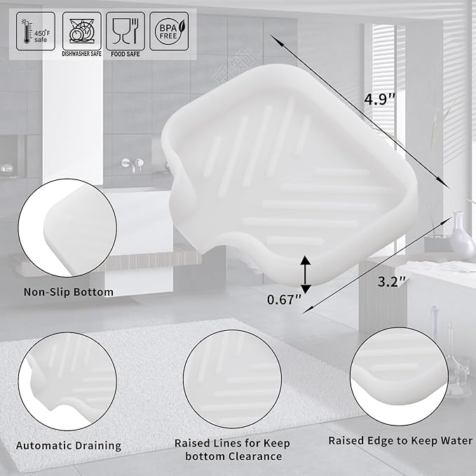 MicoYang Silicone Bathroom Soap Dishes with Drain Spout-Bathroom and Kitchen Sink Organizer,Sponge Holder,Dish Soap Tray,Perfect for Dispenser,Scrubber,Bottle,Cup on Counter Translucent 4.9"×3.2"