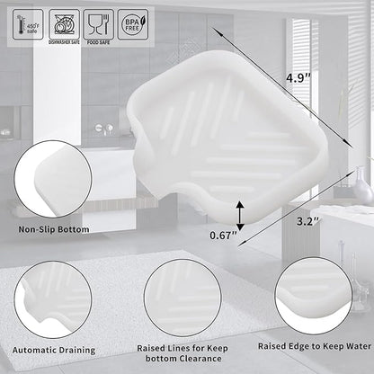 MicoYang Silicone Bathroom Soap Dishes with Drain Spout-Bathroom and Kitchen Sink Organizer,Sponge Holder,Dish Soap Tray,Perfect for Dispenser,Scrubber,Bottle,Cup on Counter Translucent 4.9"×3.2"