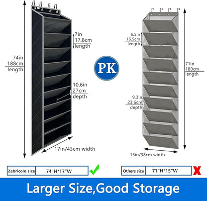 Over the Door Shoe Organizer, 20 to 30 Pairs Hanging Shoe Holder, Heavy Duty Extra Deep Pockets Shoe Storage for Closet, Anti-Scratch Hooks & FSC-Certified Bamboo - Black/Grey