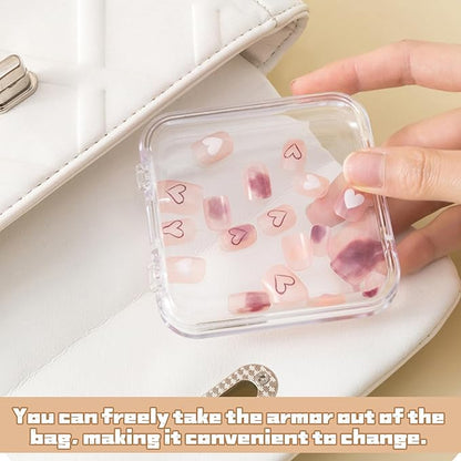 Press on nail storage 14 PCS Acrylic Nail Storage Box - Portable Versatile Organizer for Press - On Nails, Jewelry and More with 60 Pcs Adhesive Double Sided Tape