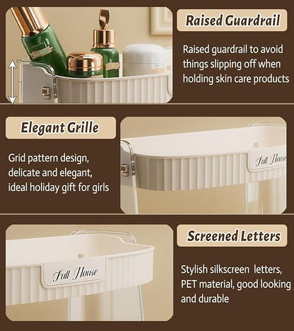 Skincare Organizer 2 Tier,Large High Capacity Makeup Countertop Storage,Perfume Holder Cosmetic Display Cases,for Vanity,Desktop, Bathroon, Dresser,Ideal for Women (Beige)