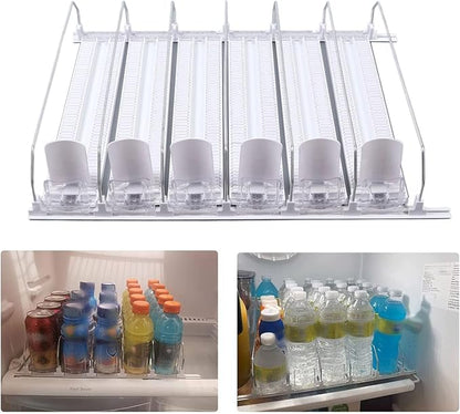 Cryfokt Self Pushing Drink Holder,Width Large Capacity 15in Fridge Drink Dispenser with Automatic Forward Sliding, Spring Loaded Soda Can Drink Organizer for Beer Wine (White), Cryfoktiofdhu5cg9-12