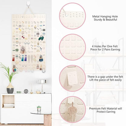 Earring Organizer, Hanging Earring Holder Holds Up To 330 Pairs, Felt Earrings Organizer and Storage, Wall Earring Holder Earring Display for Women Girls -1 Pack (White)