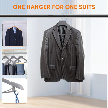 DEDU Suit Hangers for Men 40 Pack, Grey Coat Hangers Extra Wide Non Slip Width 17.7", Thick Plastic with Pants Bar & Metal Hook