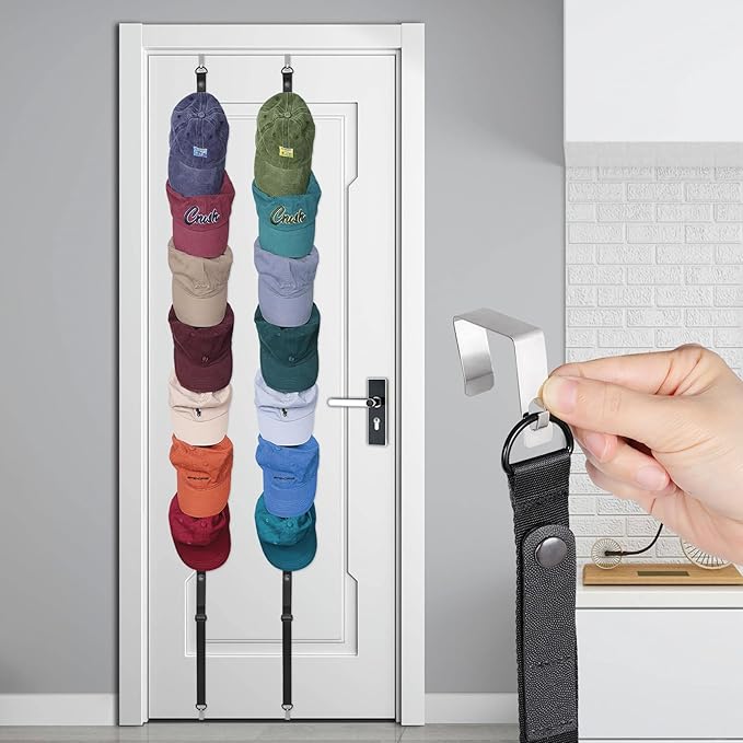 Hat Rack, Hat Racks for Baseball Hats, Hat Organizer for Closet Door, over the Door Hat Rack, Hat Organizer with Buttons Adjustable Hat Racks Hold 18 Snap Back Hats, Never Fall Off