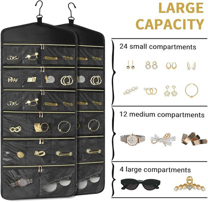 CHICECO Hanging Jewelry Organizer With Zippered Pockets,40 Pockets Travel Jewelry Organizer Storage for Cloest,Wall,Door