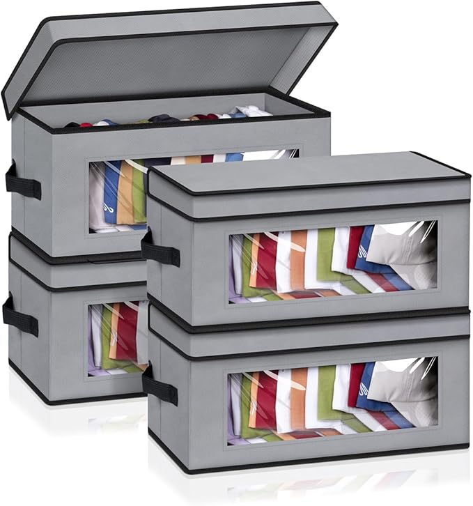 SLEEPING LAMB Stackable Hat Organzier for Baseball Caps, 4 PCS Hat Storage Boxes for Closet Hold 60 Caps with Cardboard, Grey