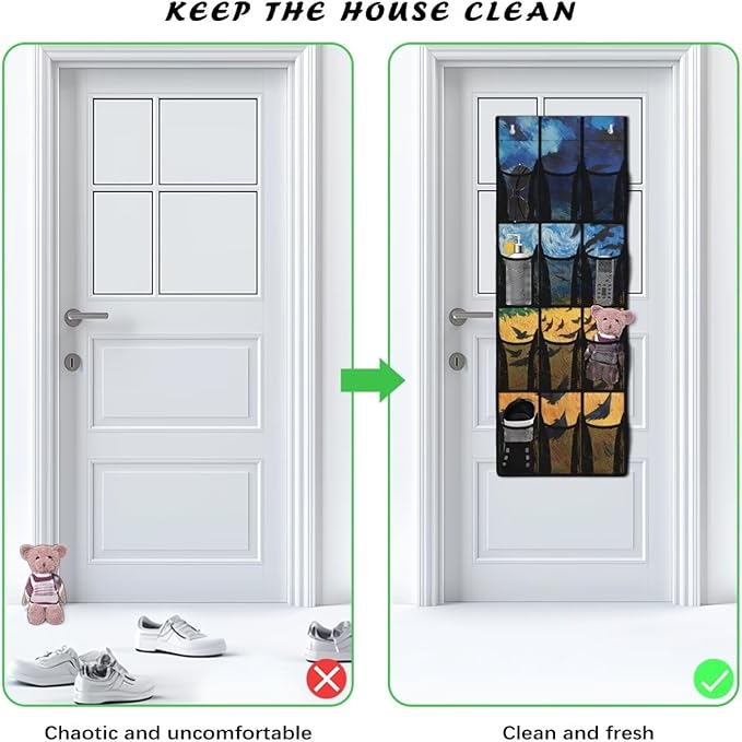 Door Hanging Organizer, Wheatfield with Crow Collapsible Over the Door Shoe Organizer Heavy Duty Oxford Space Saving Large Hanging Storage Bag for Classroom Dorm Room Garage