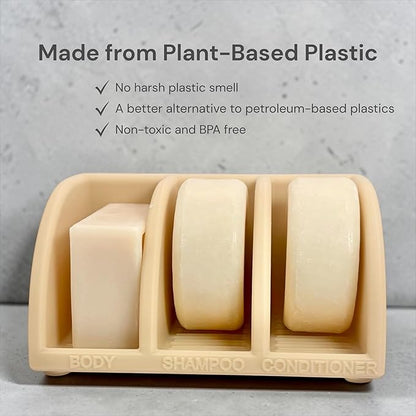 Shampoo Bar Holder for Shower, 3-Slot Soap & Conditioner Organizer with Drainage - Keeps Bars Dry & Lasts Longer - Modern Bathroom Organizer by Essence & Abode (Beige)