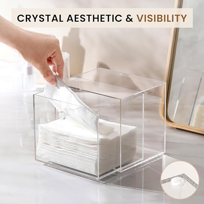 Disposable Face Towel Container Box Compatible with Clean Skin Club Clean Towel XL, AcrylicTowel Storage Bin with Drawer, Makeup Organizer stackable holder, Ideal for Vanity, Bathroom Organization