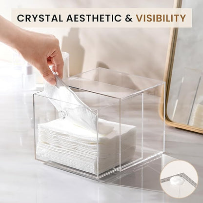 Disposable Face Towel Container Box Compatible with Clean Skin Club Clean Towel XL, AcrylicTowel Storage Bin with Drawer, Makeup Organizer stackable holder, Ideal for Vanity, Bathroom Organization