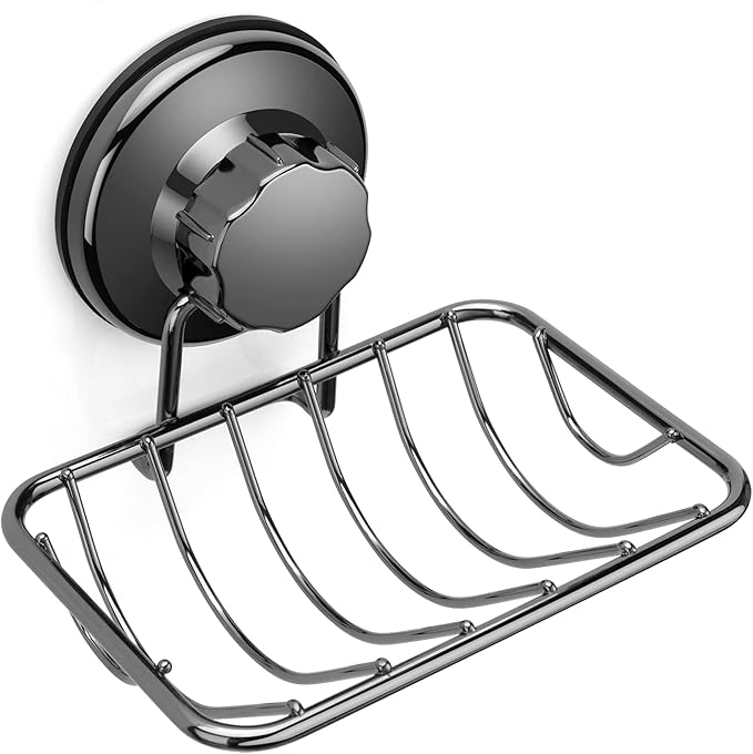 iPEGTOP Super Powerful Vacuum Suction Cup Shower Soap Dish - Strong Rustproof Stainless Steel Soap Saver Sponge Holder for Bathroom & Kitchen Sink (Graphite) - 2 Pack