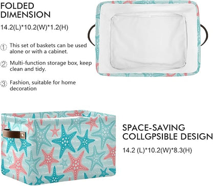 Bolaz Large Storage Basket Nautical Ocean Starfish Foldable Storage Box Organizer Bins with Handles for Bedroom Home Office