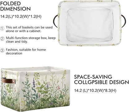 Spring Herbs Storage Basket Decorative Summer Fabric Baskets Bins Foldable Shelf Closet Baskets Storage Box Cube With Handle Organizer Basket For Kids Toys Clothes Bedroom Nursery