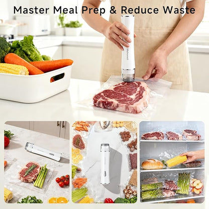 Mehomeli Compact Vacuum Sealer for Food (Vacuum Sealer Machine + 20 Reusable Vacuum Bags), Powerful Handheld Vacuum Sealer Machine, Seal Food 6X Fresh Longer, Portable & Wireless, Easy-Clean