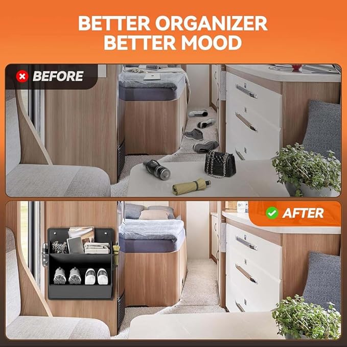 2 Pack RV Shoe Storage with Sticky Adhesive Tape, Over The Door Shoe Rack,Wall Hanging Shoe Organizer with Pockets Black