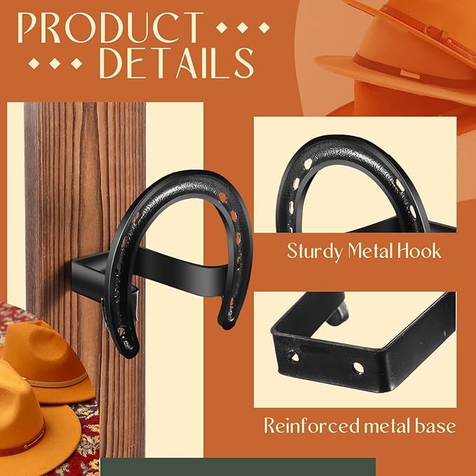 DoubleFill 5 Packs Cowboy Western Hat Rack Cowboy Hat Holder Hat Hanger Wall Mount Black Hat Hooks for Display Wall Decor Keeps Original Shape of Hat