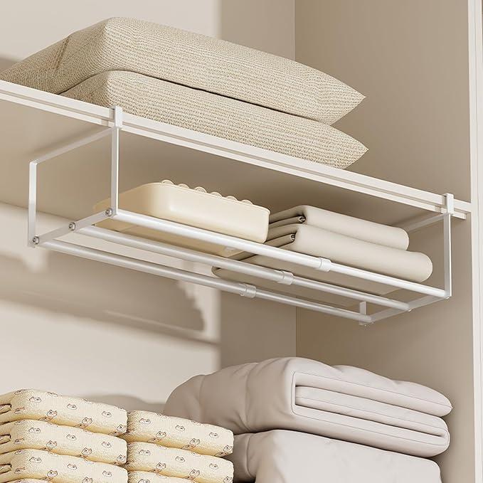 UFORU Expandable Hanging Shoe Rack Organizer for Closet, Adjustable Shoe Rack Under Cabinet Shelf, Versatile Under Shelf Storage for Kitchen, Book, Clothing Storage and Organization(White,2PCS)