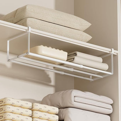 UFORU Expandable Hanging Shoe Rack Organizer for Closet, Adjustable Shoe Rack Under Cabinet Shelf, Versatile Under Shelf Storage for Kitchen, Book, Clothing Storage and Organization(White,2PCS)