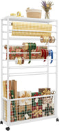 16-Tier Double-Sided Ribbon Holder Organizer Rack with Storage Basket & Wheels, Multifunctional Flower Wrapping Paper Display Stand for Craft Rooms, Flower Shops (White, 31.5''W x 12.6''D x 59.06''H)