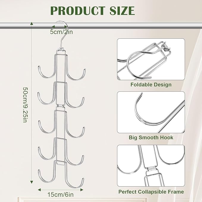 Hat Organizer for Closet, Rotatable Metal Caps Rack with 10 Large Hooks for Display, Holds Up to 40 Baseball Caps, Collapsible Hat Hanger for Closet, Dorm Room Organizers and Storage, White