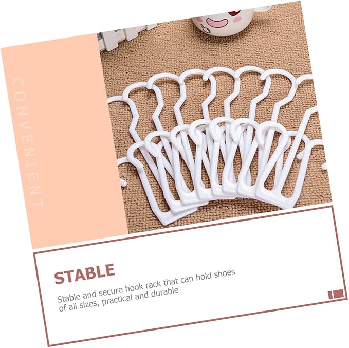 Cabilock 40 pcs White Shoes Hanging Rack, Plastic Material, Double Hooks Design, Ideal for Dehumidifying, Hanging and Organizing Leather Shoes