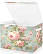senya Flower Baskets Collapsible Storage Bins with Lids, Vintage Pink Rose Flower Storage Boxes Clothes Baskets for Organizing, B06D22020