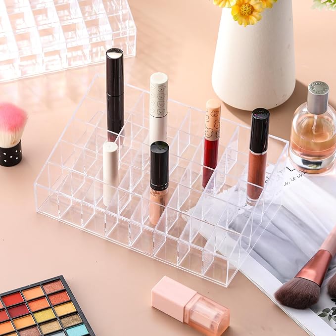 Macarrie 4 Pieces Lipstick Holder Organizer Acrylic Lipstick Makeup Organizer Case Display Stand Storage Box for Lipsticks Lipgloss Brushes Cosmetics (40 Slot)