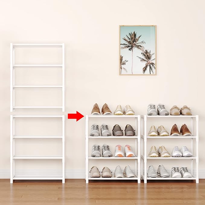 4-Tier Small Shoe Rack Space Saving Shoe Shelf Storage Organizer for Entryway Hallway Closet Bathroom Garage,Stackable Shoe Stand(White)