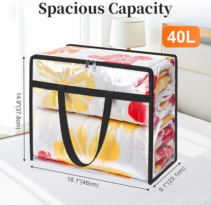 SpaceTrove Clear Storage Bags, 4 Pack Under Bed Storage and Closet Organizers Containers, Vinyl Foldable Heavy-Duty Moving Bags with Zippers for Comforter, Bedding, Duvet, Blanket & Toy Storage, 40L