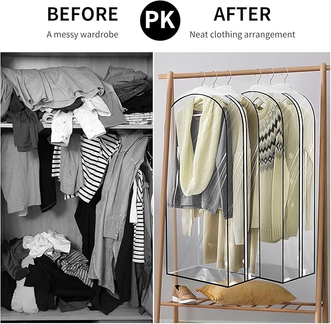 Clear Garment Bags for Hanging Clothes, 10" Gusseted Garment Covers for ClosetStorage, 40"Long Hanging Plastic Clothes Cover for Coat, Dress, Fur, BreathableFabric,Keep Clothes Neat and Tidy