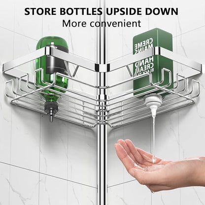 DAOYA Corner Shower Caddy Tension Pole - Chrome Tension Rod Shower Caddy Adjustable Shampoo Holder for Bathroom/Bathtub/RV, Stainless Steel, Floor to Ceiling 25-114.2 inch