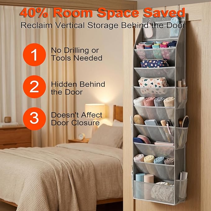 Over the Door Shoe Organizer, Clear Pockets Hanging Shoe Storage With 20 Dust-Proof Bags, Hanging Closet Shoe Storage with Large Deep Pockets, Fits 16–24 Pairs of Sneakers, Sandals, Boots, Gray
