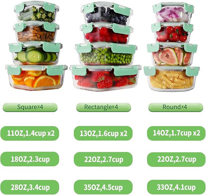 HOMBERKING 24pc Glass Food Storage Containers with Lids, Glass Meal Prep Containers, Airtight Bento Boxes, BPA Free & Leak Proof, Pantry Kitchen Storage(12 lids & 12 Containers) - Blue